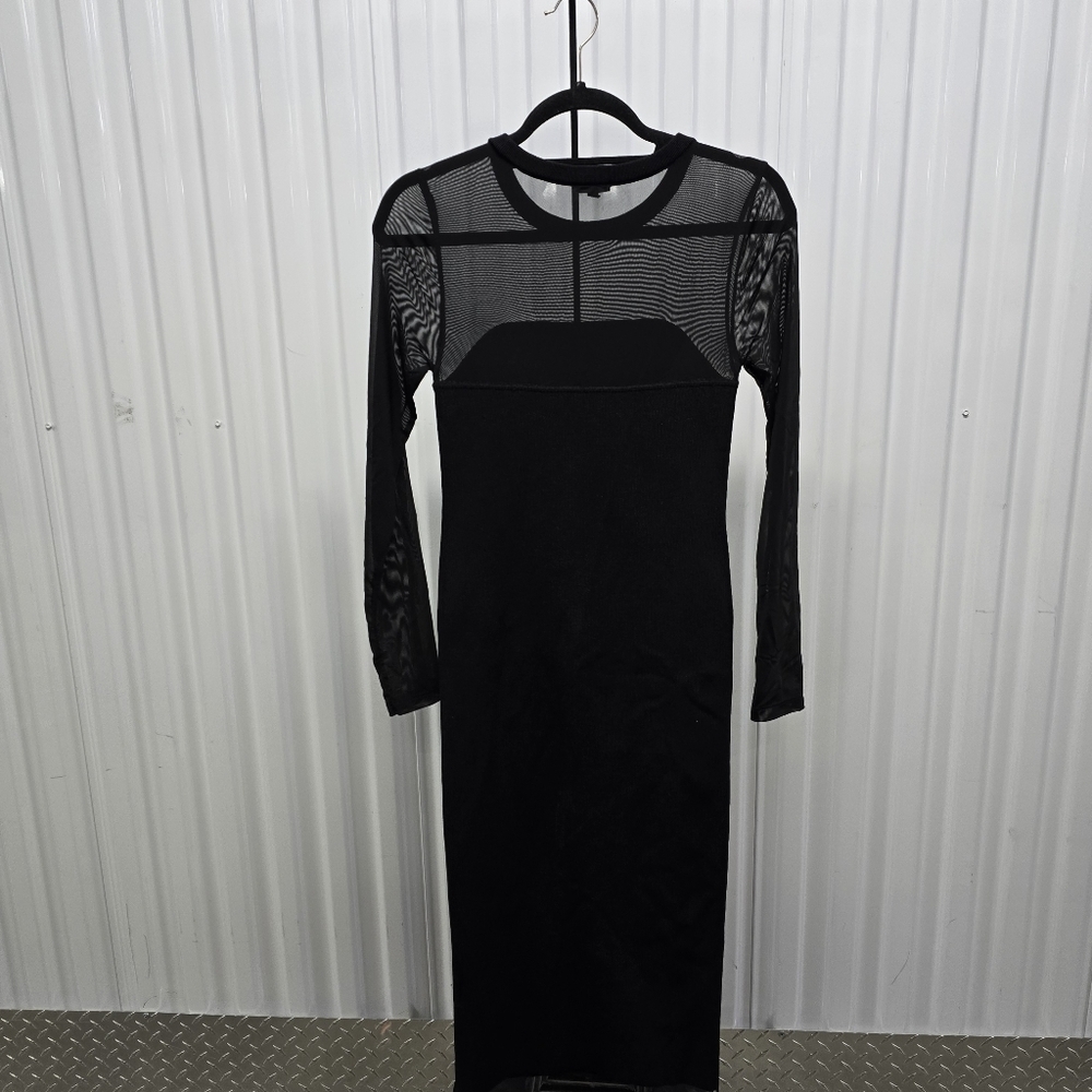 Express Cocktail & Party Body Contour Mesh Crew Neck Long Sleeve Midi - Picture 2 of 8